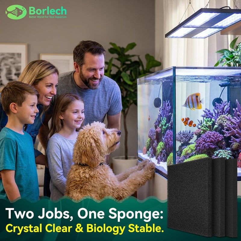 Borlech Aquarium Bio Filter Sponge Pad - Cut-to-Size Aquarium Filter Media for Fish Tank, Pond, Sump - Mechanical & Biological Filtration (18.5"x18.5"x1.6", 20PPI, 2 Pack) - Image 2